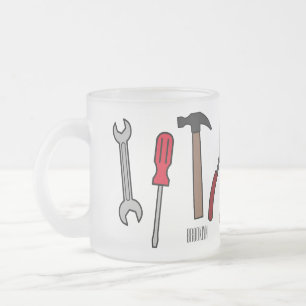 Caneca De Café Vidro Jateado Ilustração de desenho animado com ferramentas de c