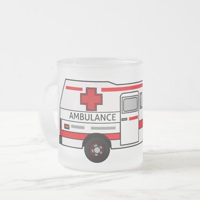 Caneca De Café Vidro Jateado Ilustração de desenho animado de Ambulância (Frente Esquerda)