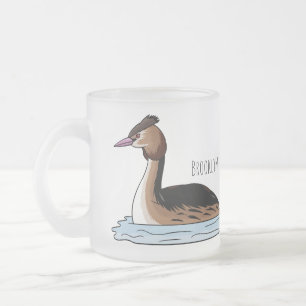 Caneca De Café Vidro Jateado ilustração de desenho animado de aves-cinzentas cr