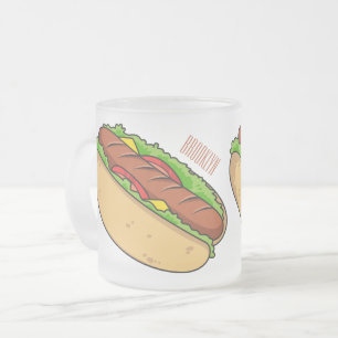 Caneca De Café Vidro Jateado Ilustração de desenho animado de cachorro quente
