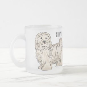 Caneca De Café Vidro Jateado Ilustração de desenho animado de cão Havanês