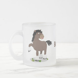 Caneca De Café Vidro Jateado Ilustração de desenho animado de cavalo de corte