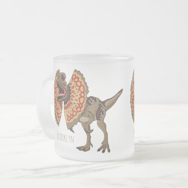 Caneca De Café Vidro Jateado Ilustração de desenho animado de Dilophosaurus (Frente Esquerda)
