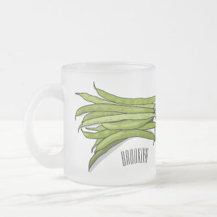 Caneca De Café Vidro Jateado Ilustração de desenho animado de feijão verde