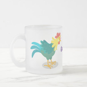 Caneca De Café Vidro Jateado Ilustração de desenho animado de galo cantando eng