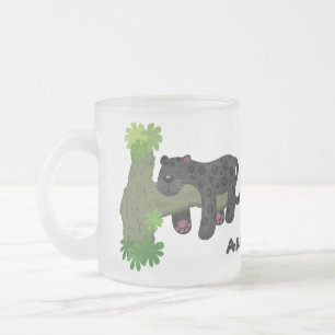 Caneca De Café Vidro Jateado Ilustração de desenho animado de gato preto-de-j