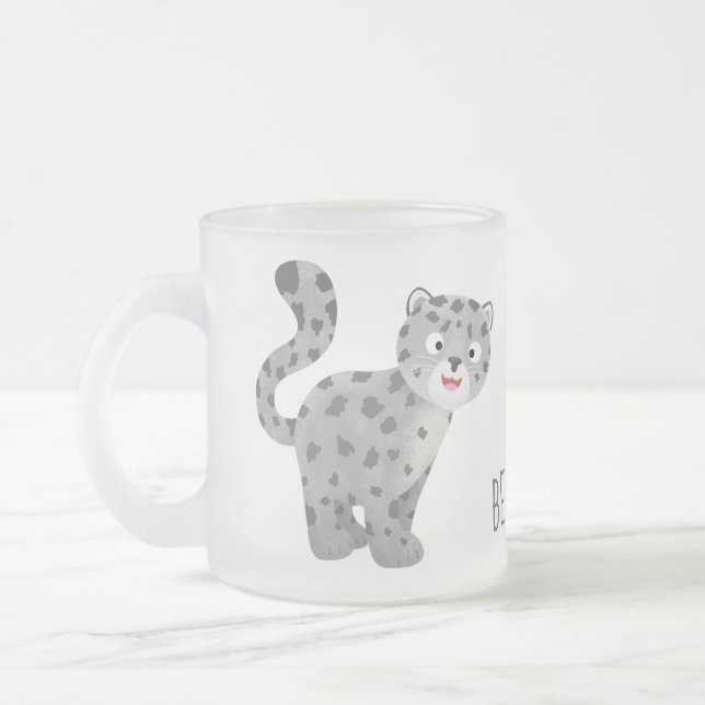 Caneca De Café Vidro Jateado Ilustração de desenho animado de leopardo-da-neve (Esquerda)