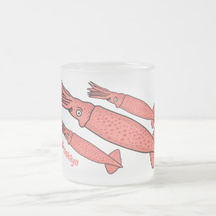 Caneca De Café Vidro Jateado Ilustração de desenho animado de lula feliz rosa