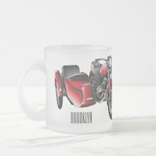 Caneca De Café Vidro Jateado Ilustração de desenho animado de motociclo Sidecar