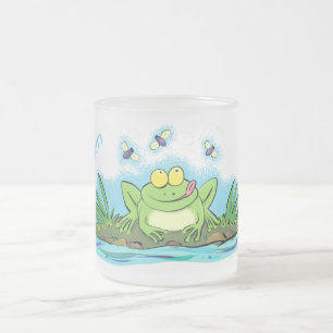 Caneca De Café Vidro Jateado Ilustração de desenho animado de sapo verde-esfo
