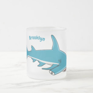 Caneca De Café Vidro Jateado Ilustração de desenho animado de tubarão-martelo
