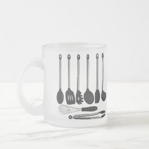 Caneca De Café Vidro Jateado Ilustração de desenho animado de utensílios de coz