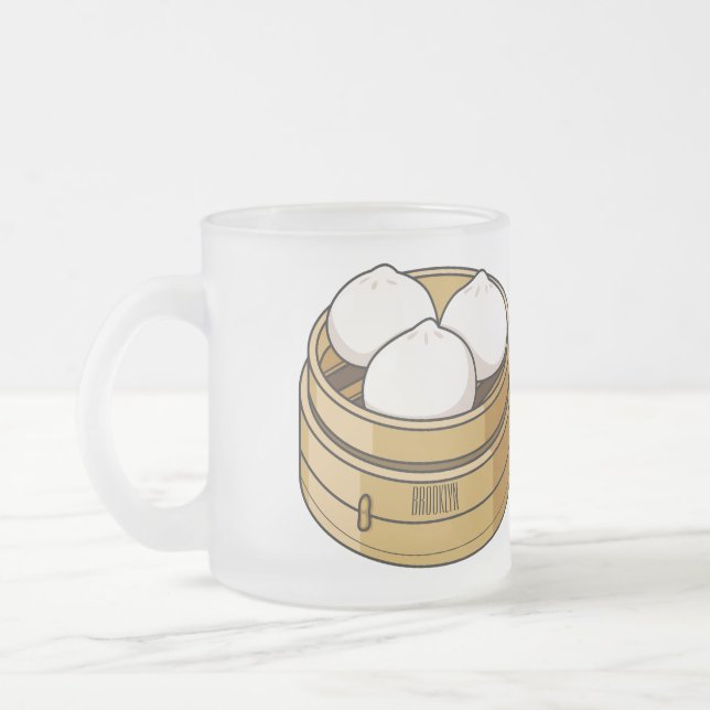 Caneca De Café Vidro Jateado Ilustração de desenho animado Dim sum (Esquerda)