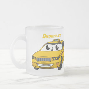 Caneca De Café Vidro Jateado Ilustração de desenho animado divertido de táxi am