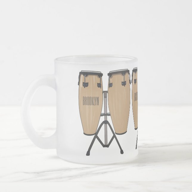 Caneca De Café Vidro Jateado Ilustração de desenho animado do tambor de bongo (Esquerda)