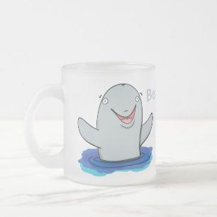 Caneca De Café Vidro Jateado Ilustração de desenho animado feliz e adorável