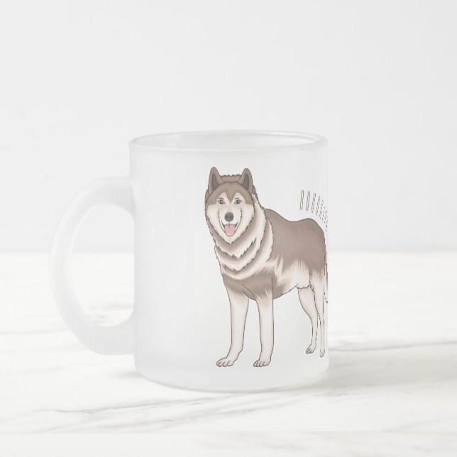 Caneca De Café Vidro Jateado Ilustração de desenho animado siberiano husky (Esquerda)