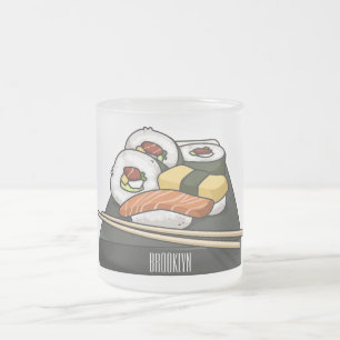 Caneca De Café Vidro Jateado Ilustração de desenho animado Sushi