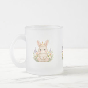 Caneca De Café Vidro Jateado Ilustração de Flor Silvestre de Coelho Pastel