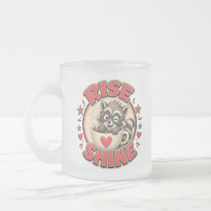 Caneca De Café Vidro Jateado Ilustração de Guaxinim Amante de Café 'Rise & Shin