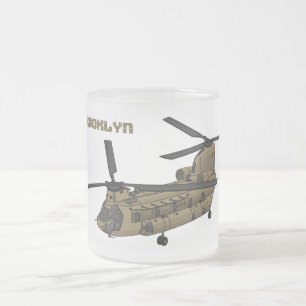 Caneca De Café Vidro Jateado Ilustração de helicóptero militar Chinook