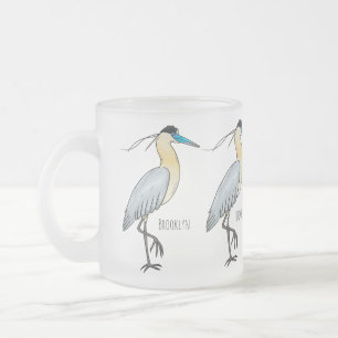 Caneca De Café Vidro Jateado Ilustração em desenho animado de ave garça encapuz
