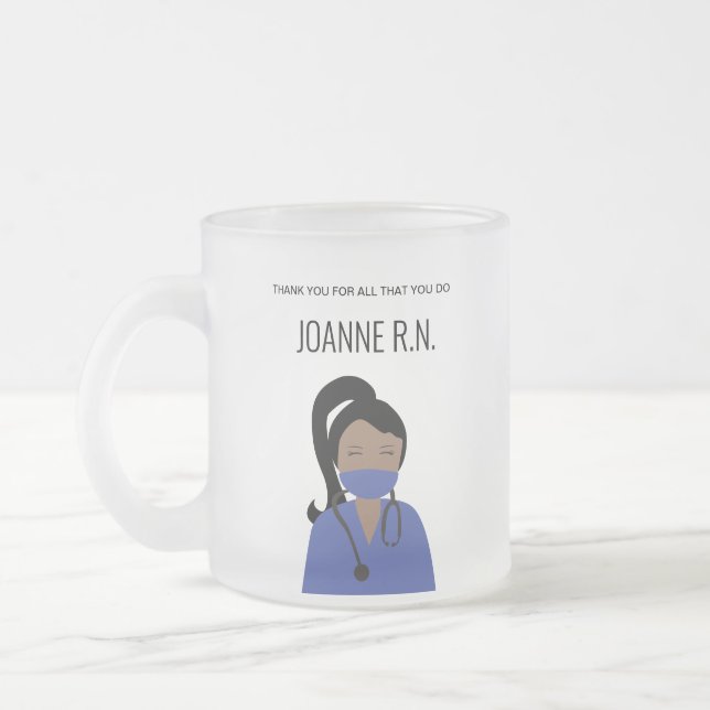 Caneca De Café Vidro Jateado Ilustração personalizada Obrigado enfermeira (Esquerda)