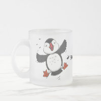 Imagem azul de desenho animado de puffin voador e