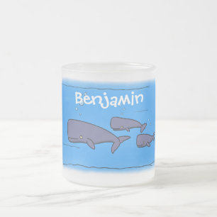 Caneca De Café Vidro Jateado Imagem das baleias de desenho animado migrante em 