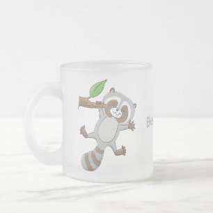 Caneca De Café Vidro Jateado Imagem de desenho animado de bebê guaxinim feliz e
