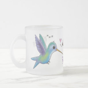 Caneca De Café Vidro Jateado Imagem de desenho animado de bee hummingbird