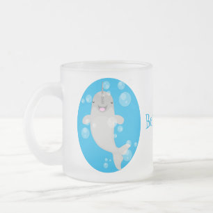 Caneca De Café Vidro Jateado Imagem de desenho animado de bolhas de narvais fel