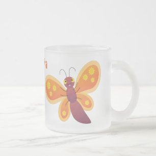 Caneca De Café Vidro Jateado Imagem de desenho animado de borboleta laranja fel
