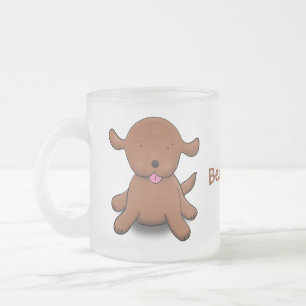 Caneca De Café Vidro Jateado Imagem de desenho animado de cachorro feliz e boni