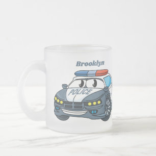 Caneca De Café Vidro Jateado Imagem de desenho animado de carro da polícia fel