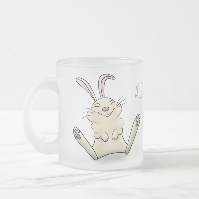 Caneca De Café Vidro Jateado Imagem de desenho animado de coelho bonito (Esquerda)