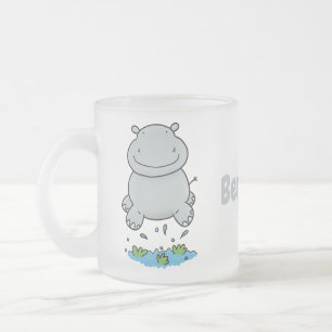 Caneca De Café Vidro Jateado Imagem de desenho animado de salto do hipopótamo