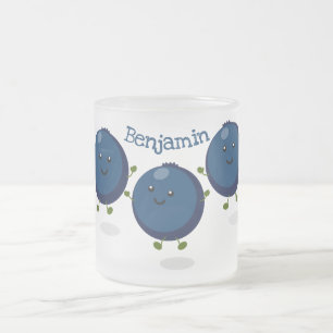 Caneca De Café Vidro Jateado Imagem de desenhos animados roxos de mirtilos bran