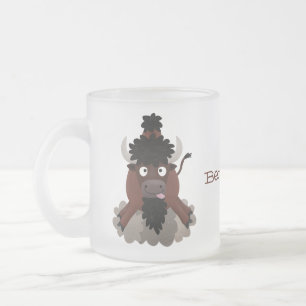 Caneca De Café Vidro Jateado Imagem engraçada de desenho animado de bisonte de 