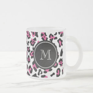 Caneca De Café Vidro Jateado Impressão animal do leopardo do preto do rosa