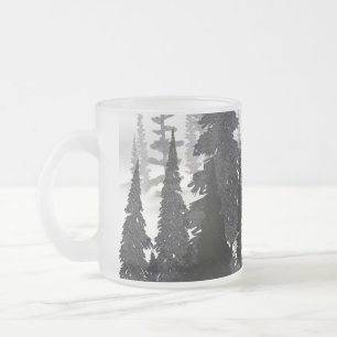 Caneca De Café Vidro Jateado Impressão de Arte em Aquarela de Floresta de Pinhe