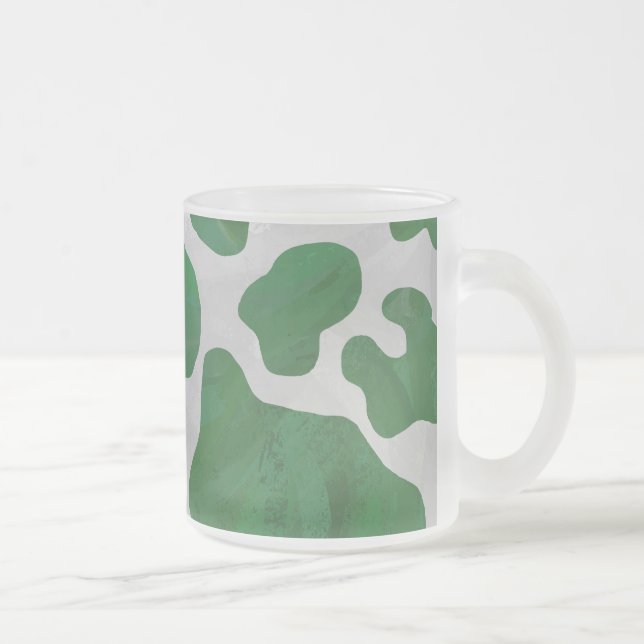 Caneca De Café Vidro Jateado Impressão Verde-Vaca e Branco (Direita)