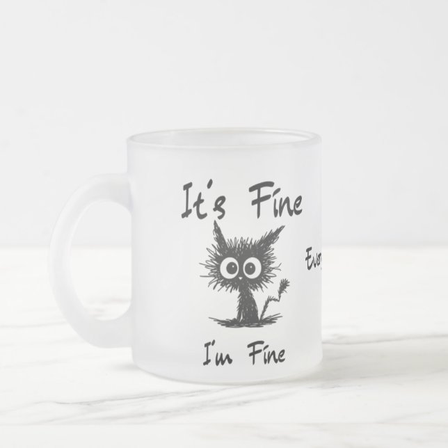 Caneca De Café Vidro Jateado It's Fine I'm Fine" Funny Sarcastic Black Cat  (Esquerda)