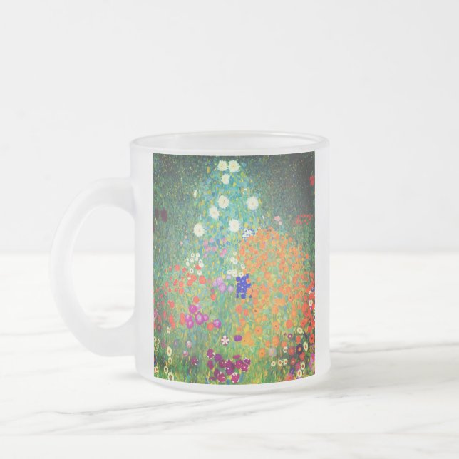 Caneca De Café Vidro Jateado Jardim Flor Gustav Klimt (Esquerda)