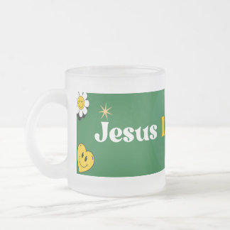 Caneca De Café Vidro Jateado Jesus Te Ama Verde Amarelo Sorriso Bonito
