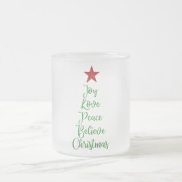 Caneca De Café Vidro Jateado Joy Love Peace Acredite na árvore de Natal com ver