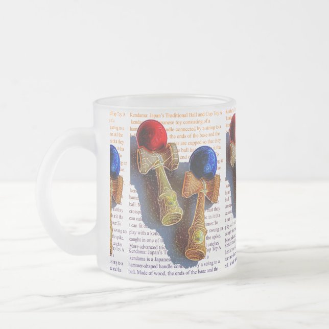 Caneca De Café Vidro Jateado Kendama, Desenho de Tinta Vermelha e Azul (Esquerda)