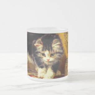 Caneca De Café Vidro Jateado Kitten com pintura e escovas