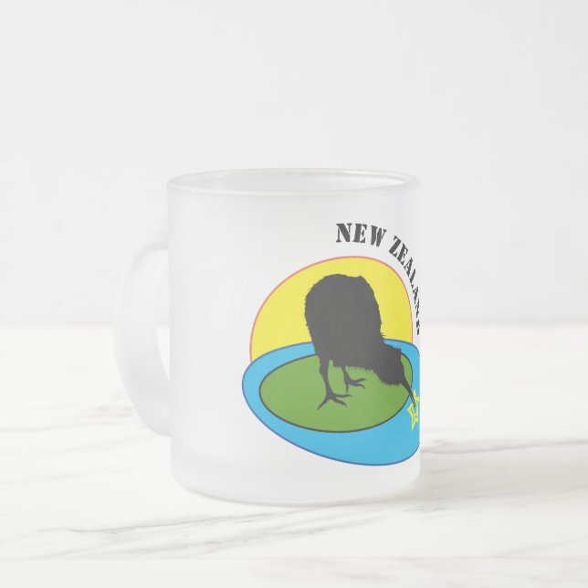 Caneca De Café Vidro Jateado Kiwi Bird e Nova Zelândia (Frente Esquerda)