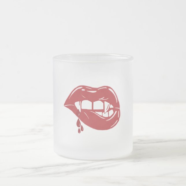 Caneca De Café Vidro Jateado Lábios vermelhos vampiros derramando sangue (Centro)
